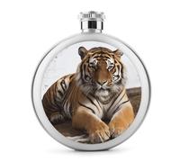 Big Tiger Hip Flask Stainless Steel Round Flagon Portable Leak-Proof Whiskey Flask, Classic Circular Design Alcohol Flask for Men Women, Travel Camping Outdoor Party Gift