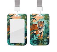 Big Tiger in The Jungle ID Badge Holder with Lanyard Vertical Card Case Protector Pouch with Clear Window Plastic Sliding ID Card Holder for NurseOffice Supplies Name Tag