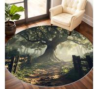 Big Tree Round Rugs for Dining Table, Natural Scenery Rug 60cm, Landscape Circle Rug, Washable Round Area Rugs for Living Room Bathroom Under the Sofa