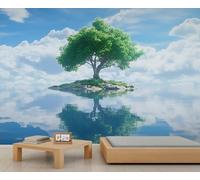 Big Tree Wall Mural, Sky 3D Wallpaper, Dreamy Scenery Mural for Living Room Bedroom Study TV Background Decor - 400x280cm