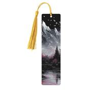 Big Trees and Mountains Unique Double-Sided Artwork Printed Wooden Bookmarks, Artistic Book Accessories Birthday Presents for Men Women Presents for Book Lovers