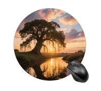 Big Trees in Sunset Gaming Mouse Pad Non-Slip Rubber Base Waterproof Round Mouse Pads for Desk Personalized Gaming Mousepad for Laptop Computer Home Office Decor Desk Accessories 7.8x7.8 Inch