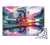Big Truck 1,000 Piece Jigsaw Puzzle for Adults Silver Truck on Road with Mountain Sunset Premium Thick Sturdy Challenging Stress Relief Family Game 70x50cm/1000pcs