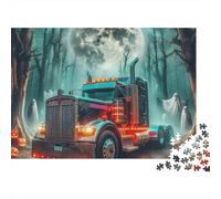 Big Truck 1000 Piece Game Night Puzzle for Adults Spooky Truck in Moonlit Haunted Forest Premium Thick Sturdy Vibrant Challenging Hard Stress Relief 52x38cm/1000pcs