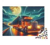 Big Truck 1000 Piece Hard Puzzle for Adults Night Truck on Road Under Full Moon Aurora Premium Thick Sturdy Vibrant Stress Relief Game 70x50cm/1000pcs