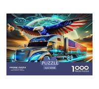 Big Truck 1000 Piece Recycled Paper Puzzle Game - Truck American Flag Cosmic Psychedelic Dynamic The Whole Family Activity for Home Wall Decoration52x38cm/1000pcs