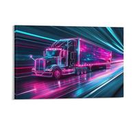 Big Truck Wall Art Canvas Colorful 3d Picture Painting, Lorry Artwork Large for Living Room Bedroom Bathroom Office Home Decor 12x18inch(30x45cm)