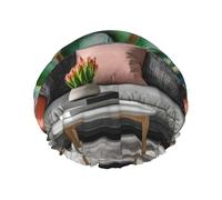 Big tulip Reusable shower cap - double-layer waterproof, elastic, environmentally friendly daily use shower cap