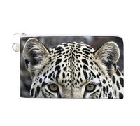 Big Turtle And Palm Trees Coin Purse Canvas Wallet Cute Change Purse Small Storage Bag with Zipper, Black and white leopard face, One Size, Flowers and Animals