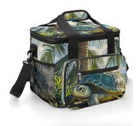Big Turtle and Palm Trees Insulated Lunch Box Portable Cooler Bag Extra Large Lunch Bag Lunch Cooler Leakproof Ice Chest Thermal Cooler Shopping Bags for Beach, Picnic, Camping, Shopping