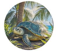 Big Turtle and Palm Trees Personalized Jigsaw Puzzles, 195Pcs Custom Wooden Jigsaw Puzzle Round Puzzle Gift Adult