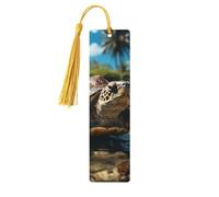 Big Turtle and Palm Trees Wood Bookmark for Book Lovers Birthday Teachers Gift, Handmade Craft Book Marks Ornaments with Tassel Exquisite Reading Page Markers for Men Women