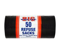 Big Value Black Refuse Sacks, 97L Capacity | Roll of 50 Sacks | Manufactured from Recycled Materials | Ideal for Indoor & Outdoor Use