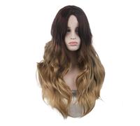 Big wave brown wig woman center parted long curly hair head set