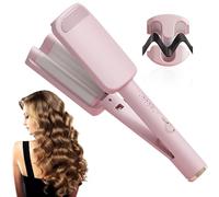 Big Wave Hair Curler, 32mm French Wave Curling Iron with 4 Temperature Fast Heating French Egg Roll Curling Iron V Shaped Waver Curling Wand for All Hair Types Hair Curling Iron 160-220°C (Pink)