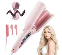 Big Wave Hair Curler, Afenau 32mm French Wave Curling Iron with 4 Gears Temperature Fast Heating, V Shaped Hair Curling Iron 160°C and 220°C,French Egg Roll Curling Iron for All Hair Types (Pink)