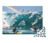 Big Wave Surf Jigsaw Puzzle 1000Pc Recycled Paper Dangerous Shark Puzzles for Adults Fun And Challenging Family Game Holiday Blessings Gift for Men 70x50cm/1000pcs