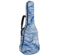 Big Waves in Linear Style White and Blue Color Padded Guitar Bag, Protective Acoustic Guitar Cover Gig Bag for Electric Bass Classical Guitar