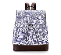 Big Waves in Linear Style White and Blue Color Pattern Women Backpack, Small Travel Flap Rucksack Handbag Causal Daypack for Ladies Girls