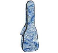 Big Waves in Linear Style White and Blue Color Ukulele Case, Padded Bag for 23 Inch Concert Ukulele, Waterproof & Durable