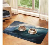 Big Waves in The sea Pet Feeding Mat - Reusable & Portable Pet Bowl Mat for Dogs & Cats, Dog Cat Food Mats Contain Spills Protects Floors,