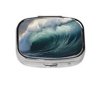 Big Waves in The Sea Print Pill Box, Compact Pill Organizer with Full-Print Design for Travel and Daily Use