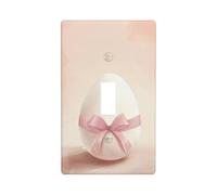 Big White Egg with Pink Ribbon Light Switch Cover Decorative Single Toggle 1 Gang Wall Plate for Kitchen Farmhouse Bedroom Bathroom Art Decor