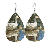 (Big White Goose On The Lakeucklings) Lightweight Leather Earrings For Women Elegant Dangle Drop Earrings For Casual Party Everyday Wear