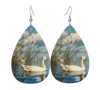 (Big White Goose On The Lakeucklings) Lightweight Leather Earrings For Women Elegant Dangle Drop Earrings For Casual Party Everyday Wear