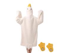 Big White Goose Wearable Blanket, Quirky Couples Hoodie, Onesie Thick Coral Fleece Giant Sleeping Bag, Cosplay Costume Sleep Dress with Sleeves and Goose Feet Slippers for Movie Night Family