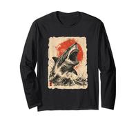 Big White Shark Japanese Retro Vintage Design Long Sleeve T-Shirt