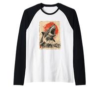 Big White Shark Japanese Retro Vintage Design Raglan Baseball Tee