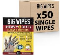 Big Wipes Heavy Duty Pro+ Hand Wipes x50 Single Sachets | Removes Paint, Oil, PU Foam & Adhesives. Aloe Vera & Vitamin E Enriched, Dual-Sided Trade Wipes, Skin Safe, Tear Resistant