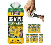 Big Wipes Multi-Surface Cleaning Wipes, 8 Tubs x640 | Absorbent Surface & Hand Wipes, 4 Power Solvents & 4 Skin Conditioners, Industrial Cleaning Products, Heavy Duty Hand Cleaner