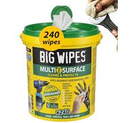 Big Wipes Multi-Surface Cleaning Wipes, Dispenser Bucket x240 | Absorbent Surface & Hand Wipes, 4 Power Solvents & 4 Skin Conditioners, Industrial Cleaning Products, Heavy Duty Hand Cleaner