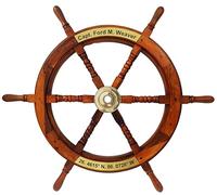 Big Wood Works Personalized Nautical Handcrafted Wooden Ship Wheel, Captain's Steering Wheel for Boats, Home Décor with Brass Center, Wall Hangings Gift - 18 Inches