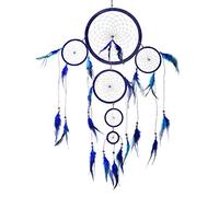 Big XXL Size Dreamcatcher for Good Dreams with Pearls and Real Feathers Blue with Rainbow Colours Ø 11.02" - 28 cm