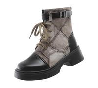 Big Yards Thick Bottom Boots Female New England Style Colour Combination Belt Buckle Short Boots Thick with Motorbike Boots Womens Fashion High Rubber Rain Boots Dots (Khaki, 6.5)