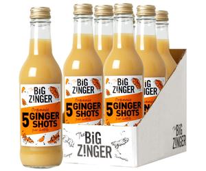 Big Zinger Ginger 6x330ml - 30 shots - Organic plant based shots with 18.4g pressed ginger juice - Natural kick - No added sugar