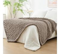 Bigacogo Chunky Knit Blanket Throw 40"x80", 100% Hand Knitted Chenille Throw Blanket, Big Soft Thick Yarn Cable Knit Blanket, Large Rope Knot Crochet Throw Blankets for Couch Bed Sofa(Light Taupe)