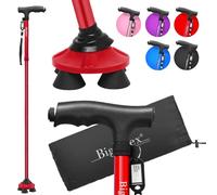 BigAlex Folding Stick with LED Light, Adjustable Walking Stick with Ergonomic Handle, Lightweight and Compact for Men Women and Non-Slip Square Base for Elderly