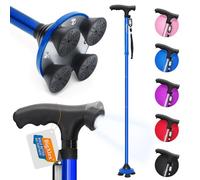BigAlex Folding Walking Cane with LED Light,Pivoting Quad Base,Adjustable Walking Stick with Carrying Bag for Man/Woman (MG Alloy Base(Blue))