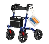BigAlex Walkers for Seniors with Seat, Rollator Walker with Cup Holder, 10 Inches Wheel Rolling Walker,Folding Walker with Height-Adjustable Handle and Backrest,Aluminum Lightweight Walker,Blue