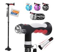 BigAlex Walking Stick with Two Lights for Men and Women, Foldable Walking Sticks with Non-Slip Quad Base for Stable, Foldable, Height Adjustable, Standing Aid, Walking Aid Stick for Seniors and Adults