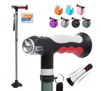 BigAlex Walking Stick with Two Lights for Men and Women, Foldable Walking Sticks with Non-Slip Quad Base for Stable, Foldable, Height Adjustable, Standing Aid, Walking Aid Stick for Seniors and Adults