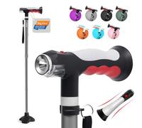 BigAlex Walking Stick with Two Lights for Men and Women, Foldable Walking Sticks with Non-Slip Quad Base for Stable, Foldable, Height Adjustable, Standing Aid, Walking Aid Stick for Seniors and Adults
