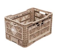 Bigant Heavy Duty Collapsible & Stackable Plastic Milk Crate-Medium Size, Tan, Stackable Open Front Organizer, Snap Lock Foldable Industrial Garage Storage Bin Container Utility Basket