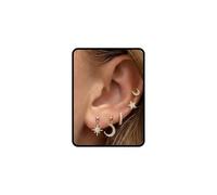 Bigbabybig 5 Pieces Minimalist Gold Chic Dangle Drop Huggie Hoop Studs Earrings Gold for Women CZ Earrings Tiny Star Crescent Moon Cartilage Helix Personalized Gifts Jewelry Set