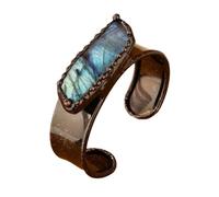 Bigbabybig Natural Chic Labradorite Wide Gemstone Bracelet for Women Thick Fashion Vintage Open Copper for Unique Women Jewelry 8 Metal Cubic Zirconia