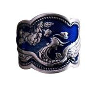 Bigbabybig Statement Rings for Women Trendy Blue Enamel Engraved Vintage Phoenix Floral Peony Unique Adjustable Ring Boho Stackable Hypoallergenic